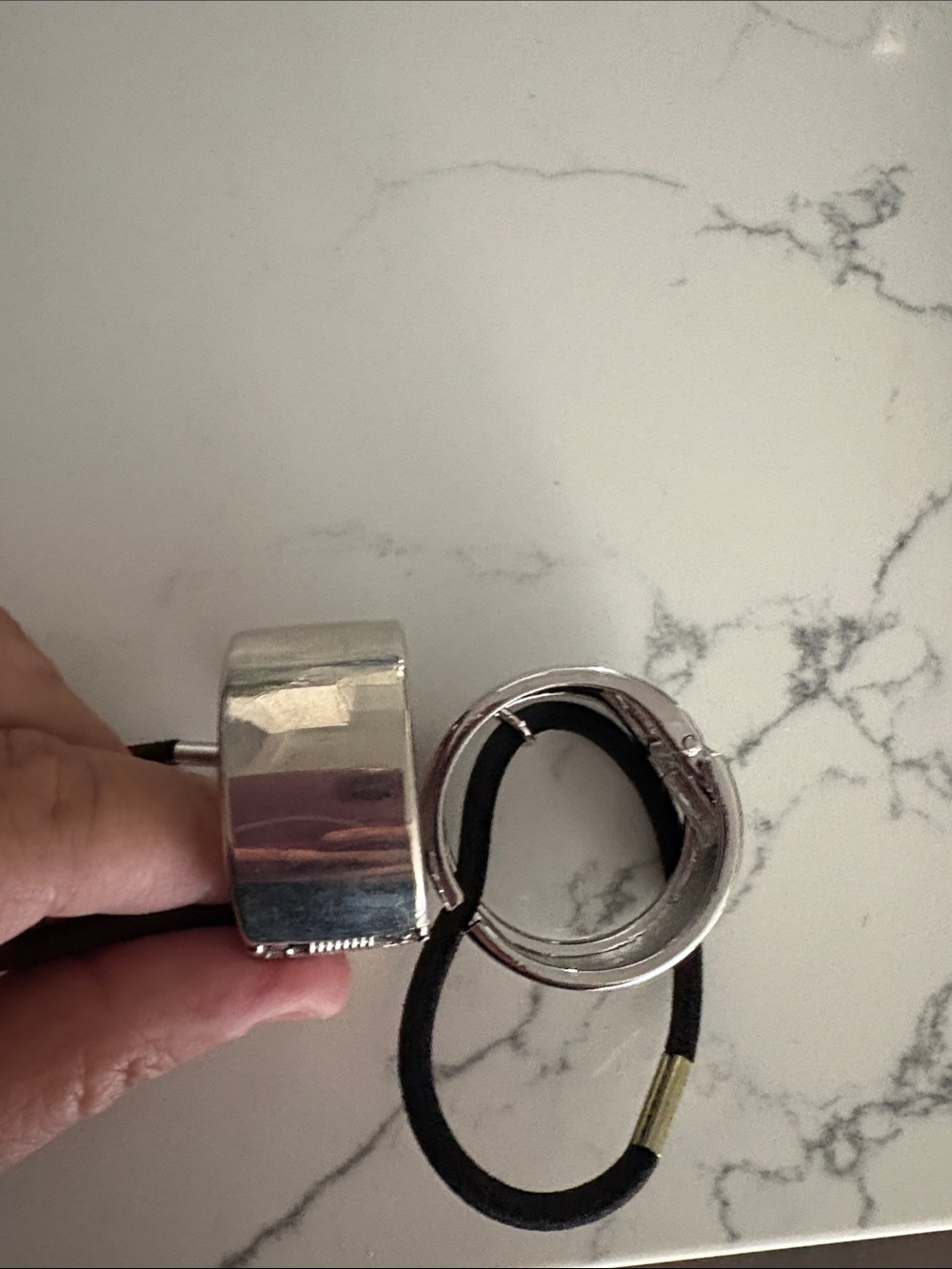 Polished Silver Hair Tie Holder with Black Elastic Loop